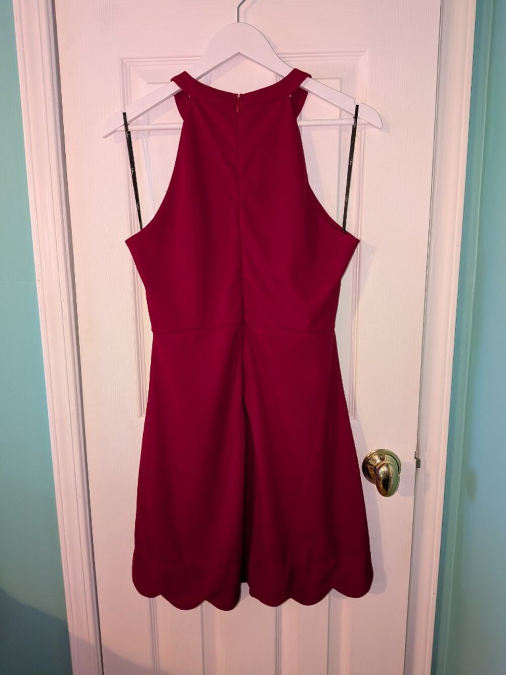 Lulus Dress Red Halter Neck Open Back Scalloped Hem Skirt - Picture 2 of 7